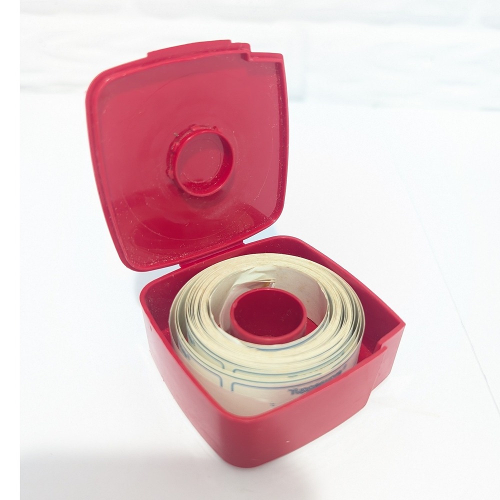 Vintage Tupperware Red Label Dispenser Box with Adhesive Storage Labels Roll
